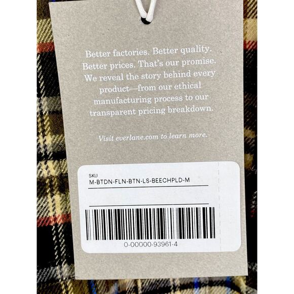 New Men’s Everlane Brushed Flannel Shirt Beech Plaid Button Down Size Medium Top - Picture 7 of 7